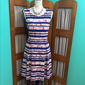 Pixley Blue Striped & floral Midi Dress